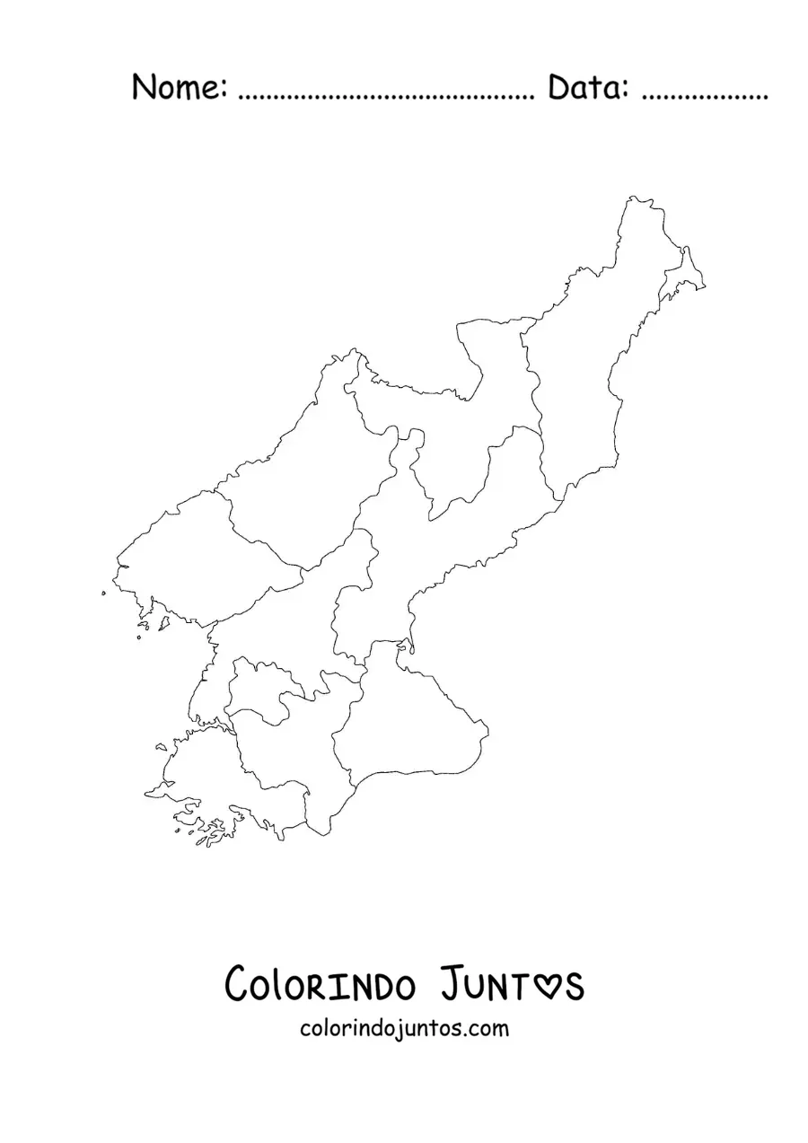 Desenho para colorir de mapa político da Coreia do Norte