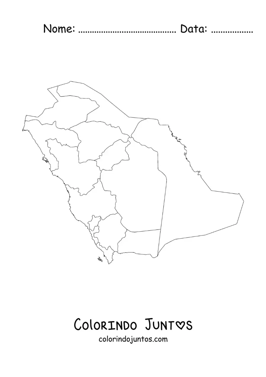 Desenho para colorir de mapa político da Arábia Saudita