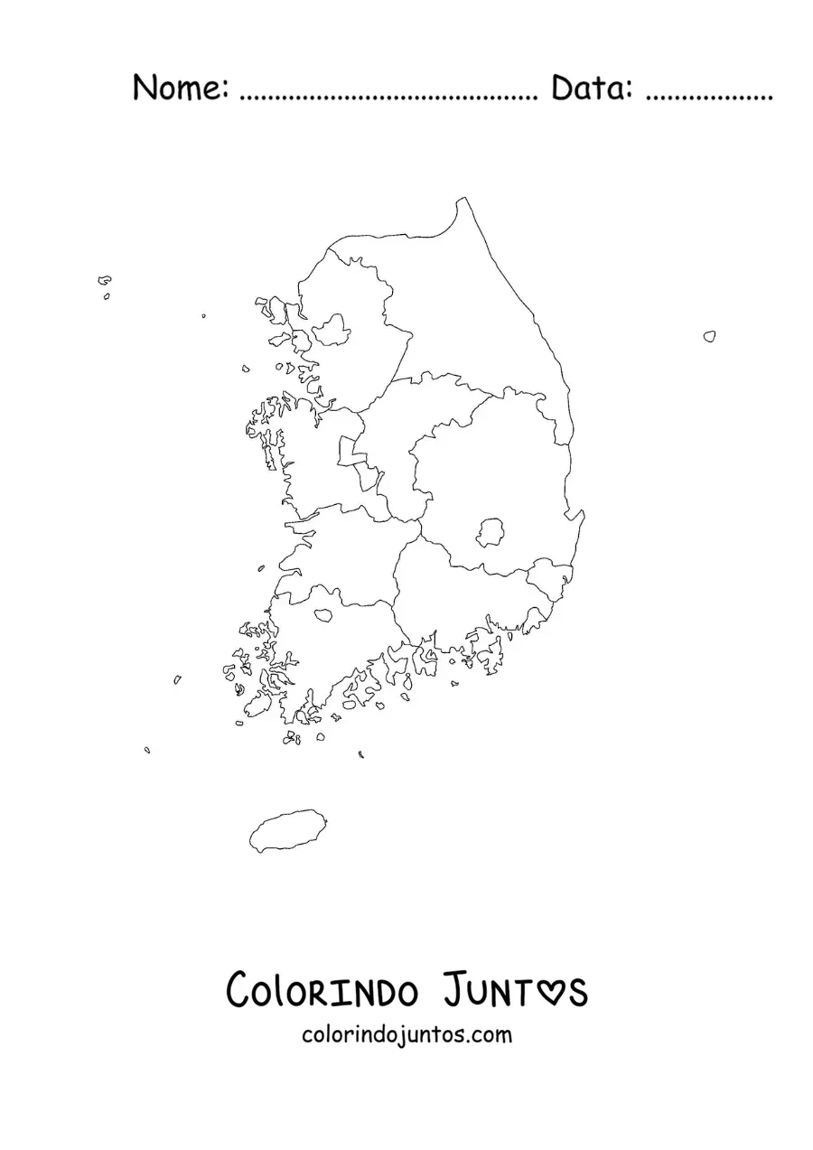 Desenho para colorir de mapa político da Coreia do Sul