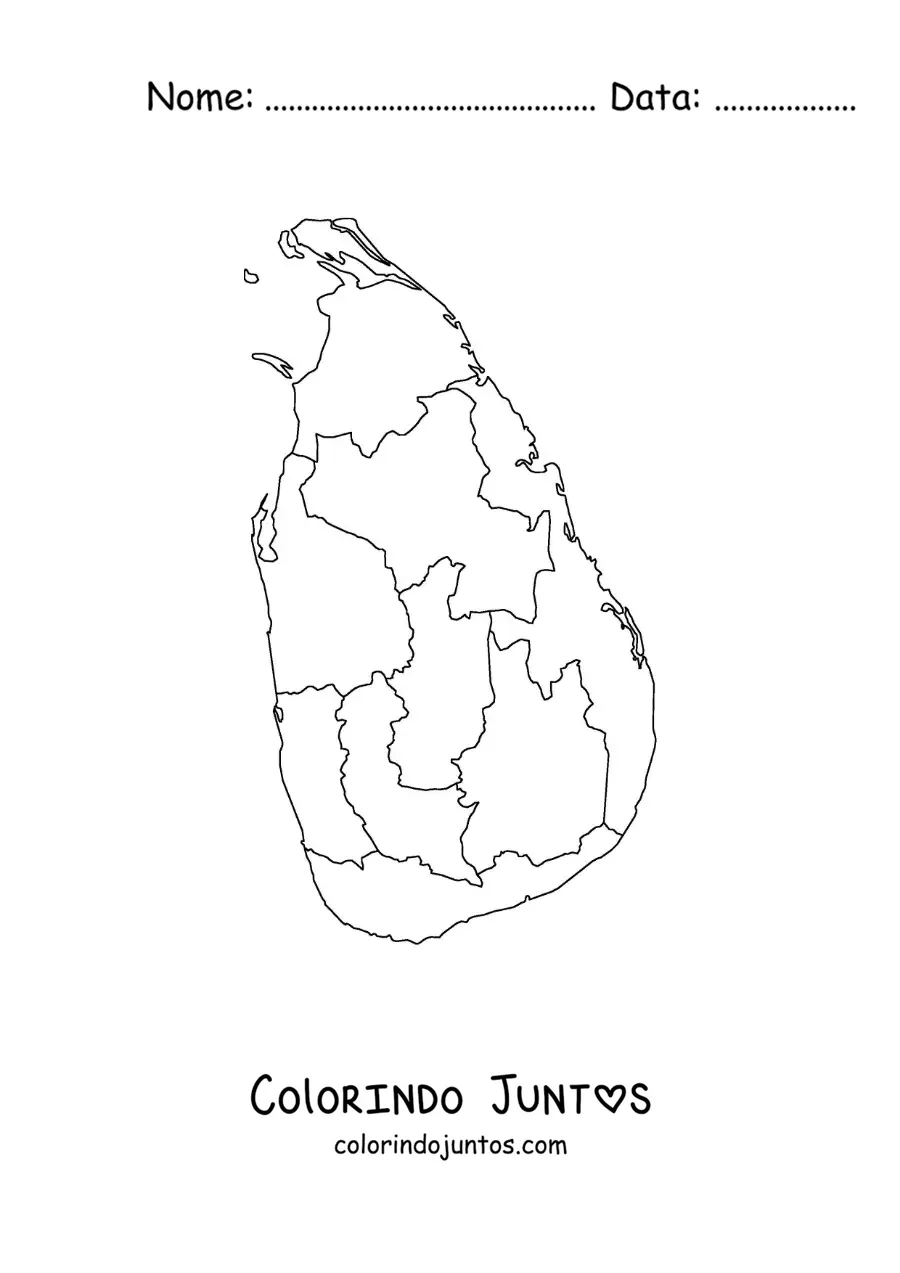 Desenho para colorir de mapa político do Sri Lanka