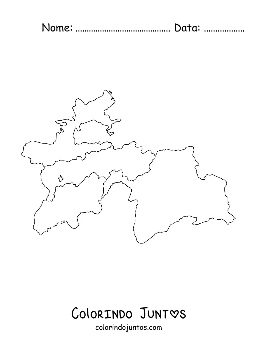 Desenho para colorir de mapa político do Tajiquistão