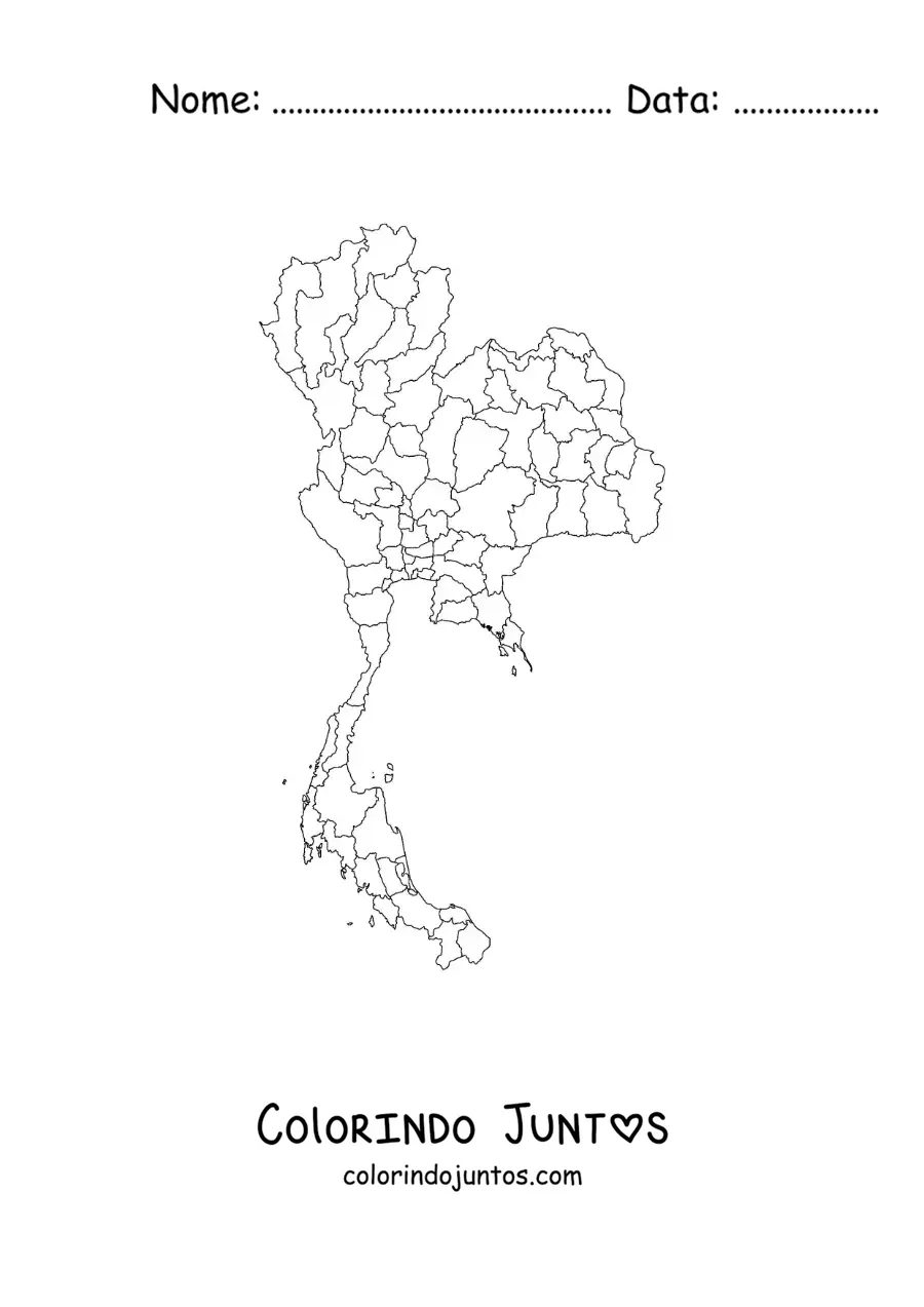 Desenho para colorir de mapa político da Tailândia