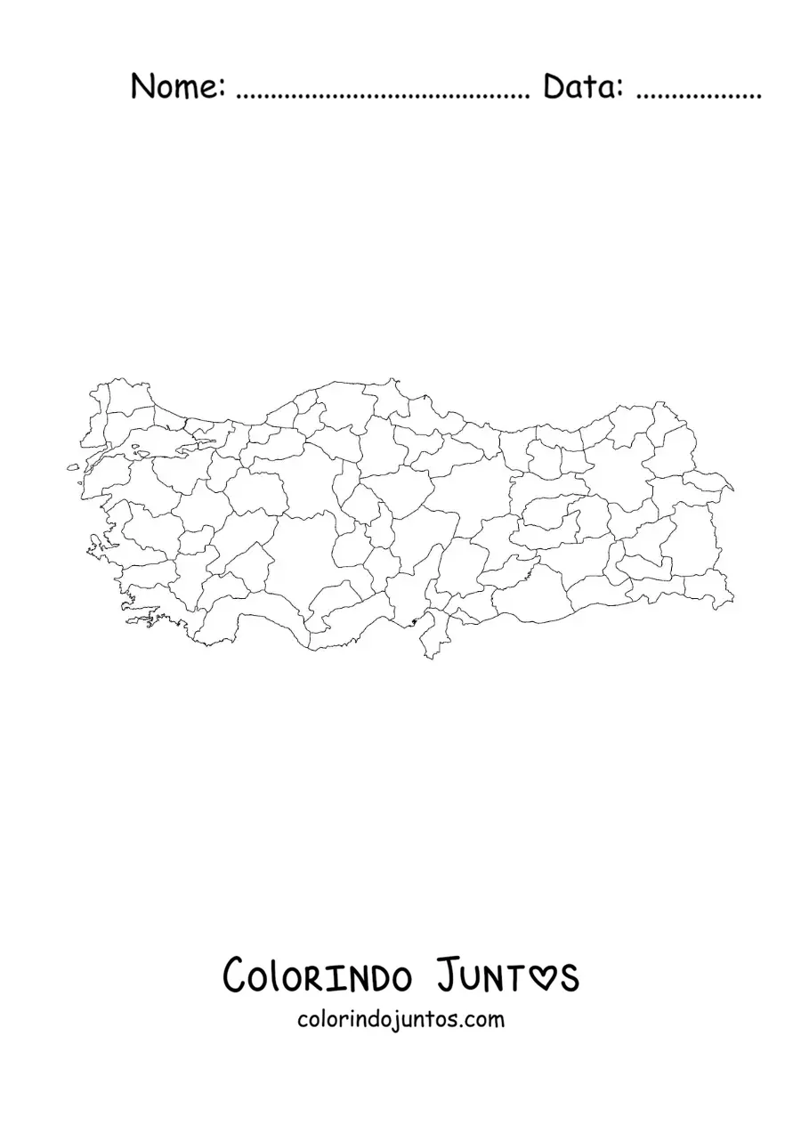 Desenho para colorir de mapa político da Turquia