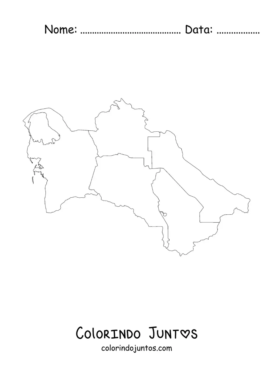 Desenho para colorir de mapa político do Turcomenistão