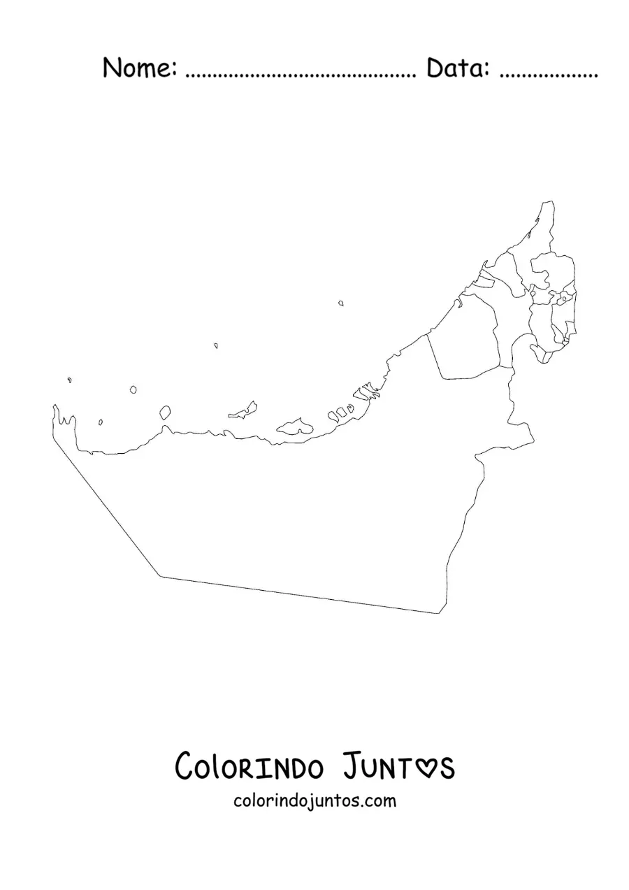 Desenho para colorir de mapa político dos Emirados Árabes Unidos