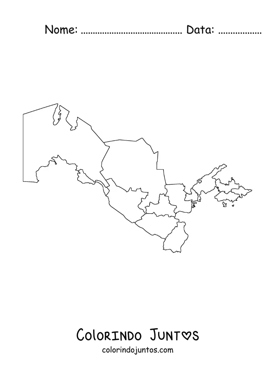 Desenho para colorir de mapa político do Uzbequistão