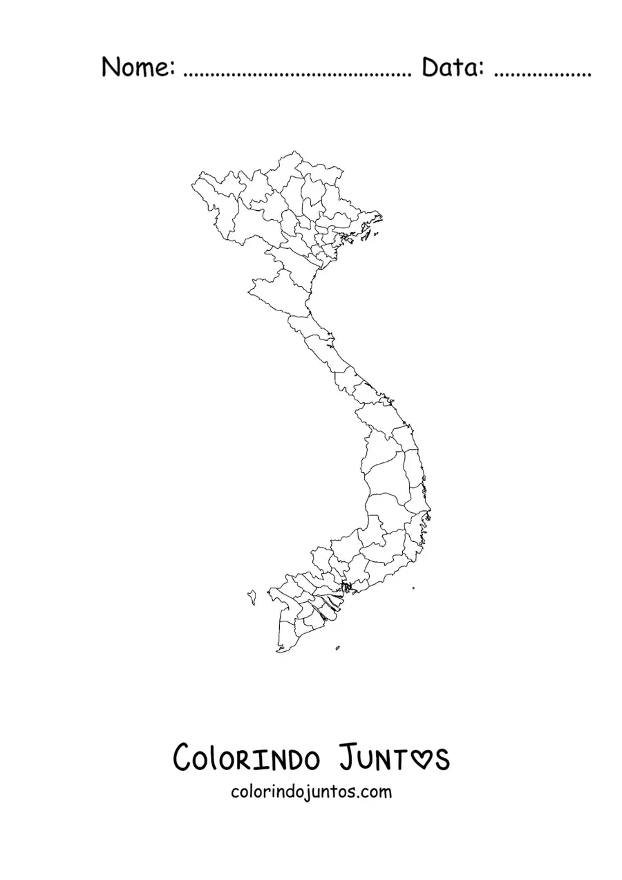 Desenho para colorir de mapa político do Vietnã