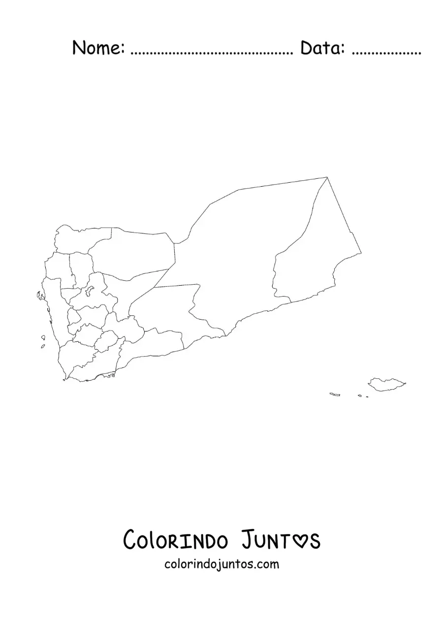 Desenho para colorir de mapa político do Iêmen