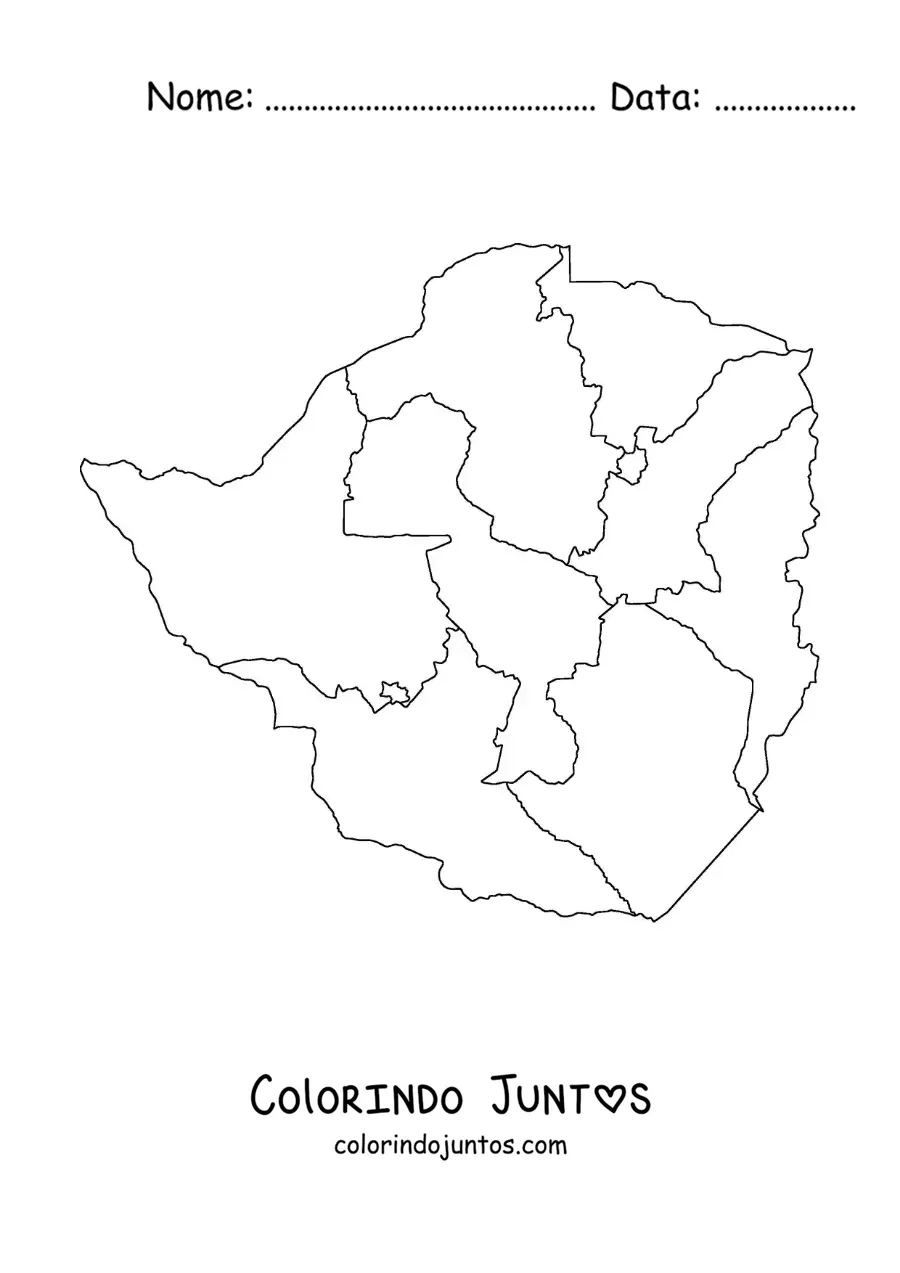 Desenho para colorir de mapa político do Zimbábue