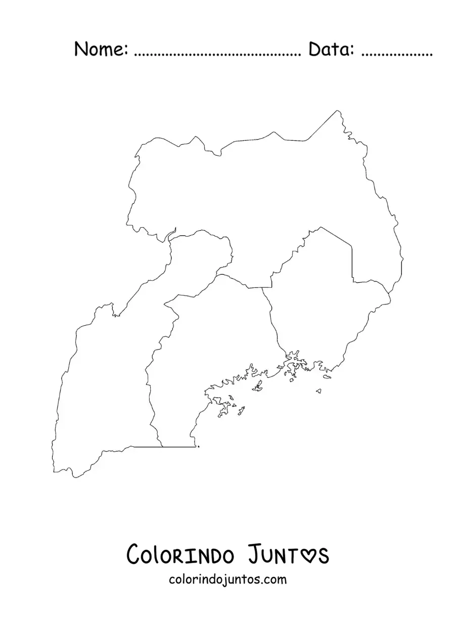 Desenho para colorir de mapa político de Uganda