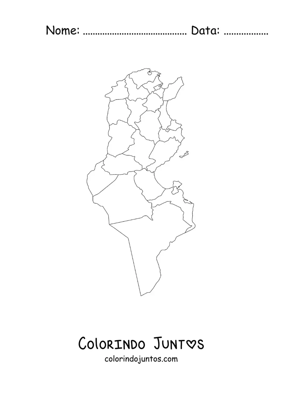 Desenho para colorir de mapa político da Tunísia