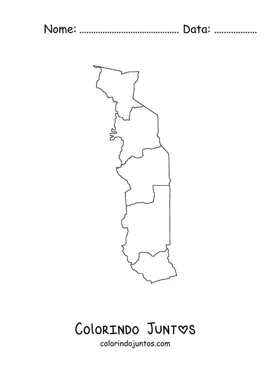 Desenho para colorir de mapa político do Togo