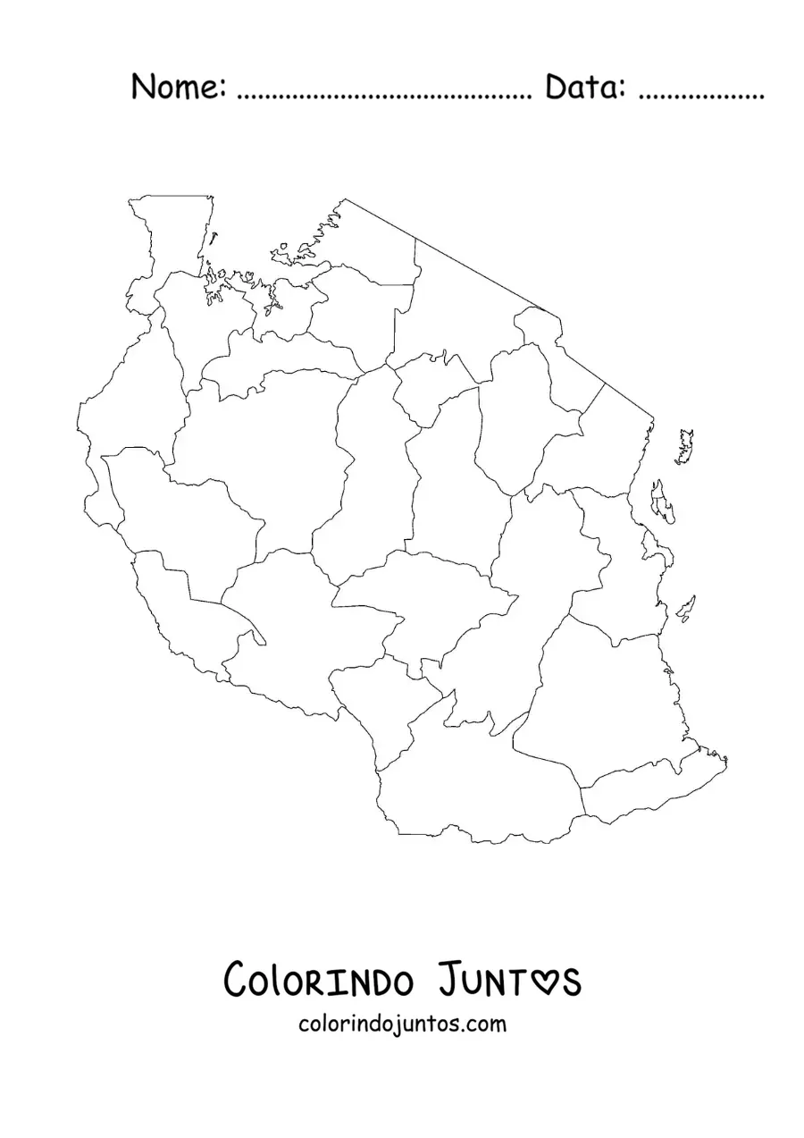 Desenho para colorir de mapa político da Tanzânia
