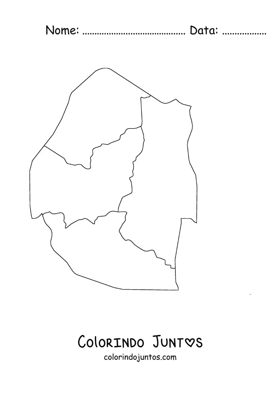 Desenho para colorir de mapa político de Essuatíni