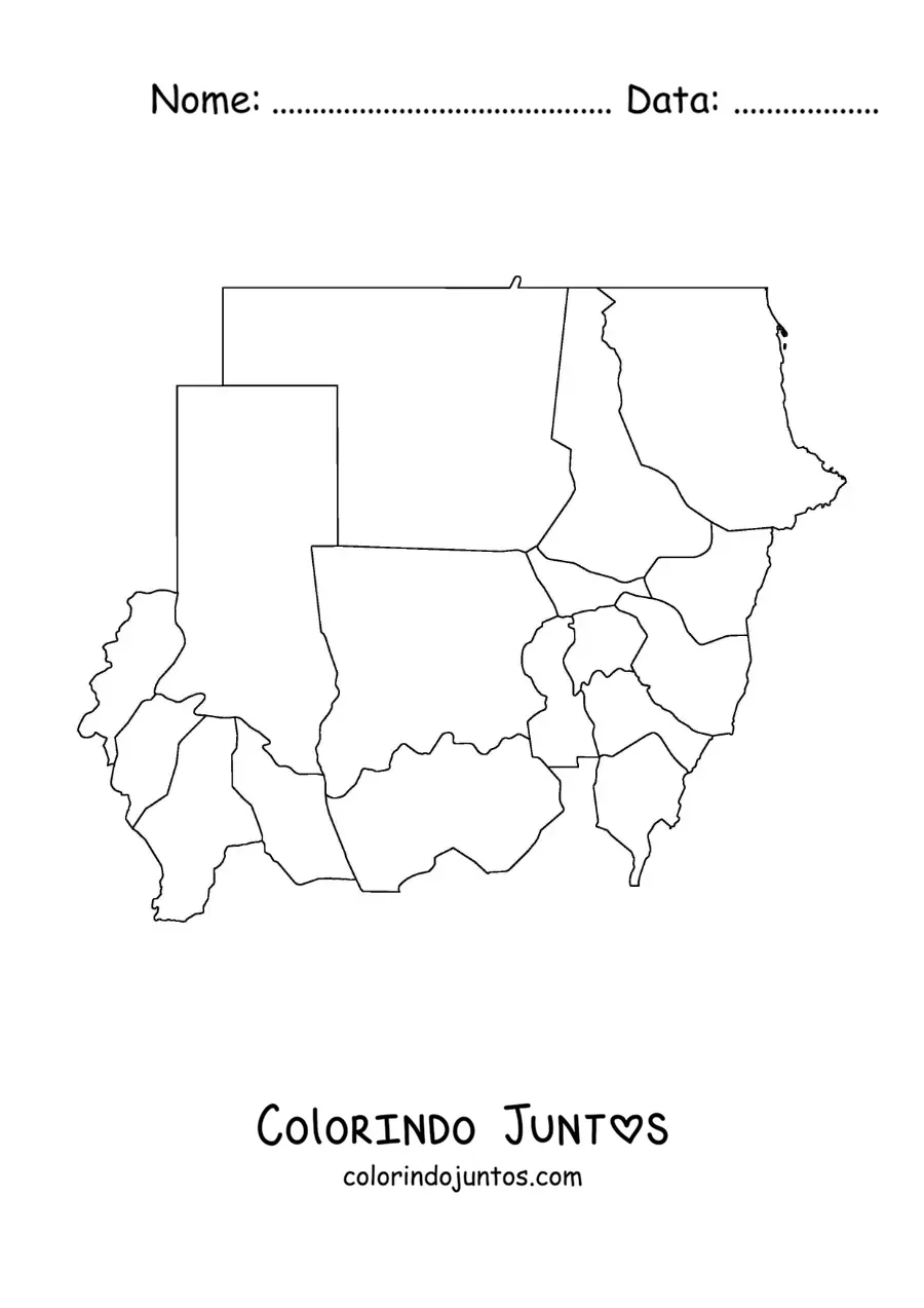 Desenho para colorir de mapa político do Sudão