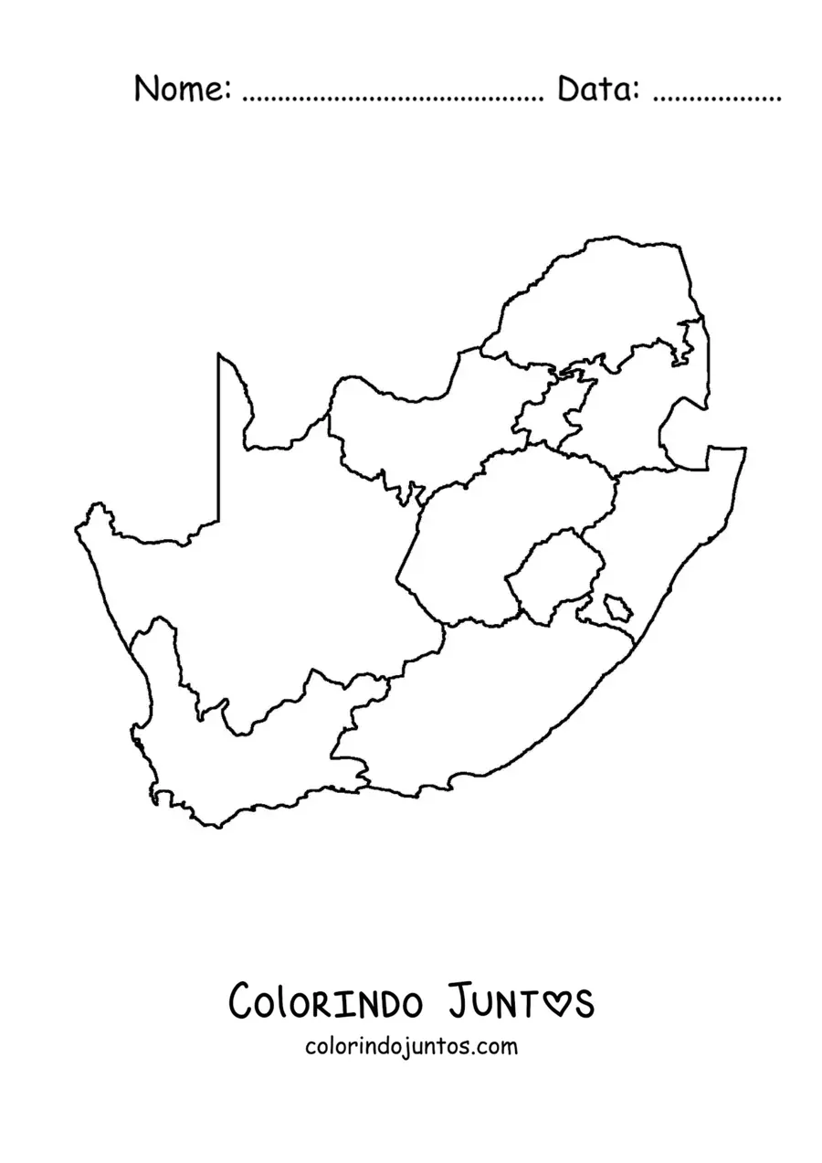 Desenho para colorir de mapa político da África do Sul