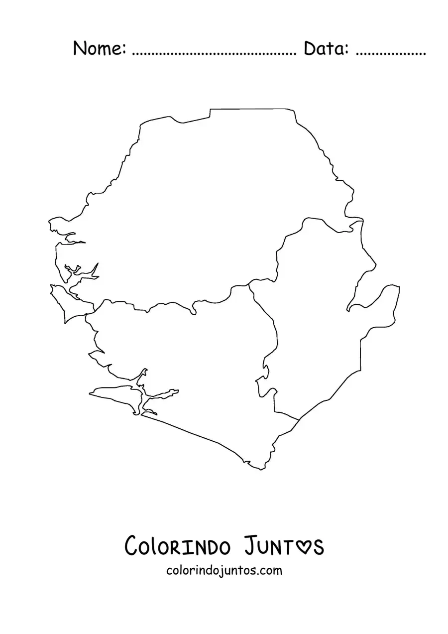 Desenho para colorir de mapa político de Serra Leoa