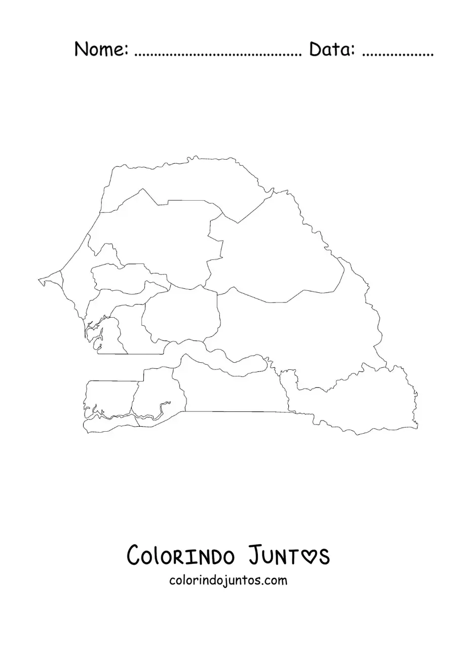 Desenho para colorir de mapa político do Senegal
