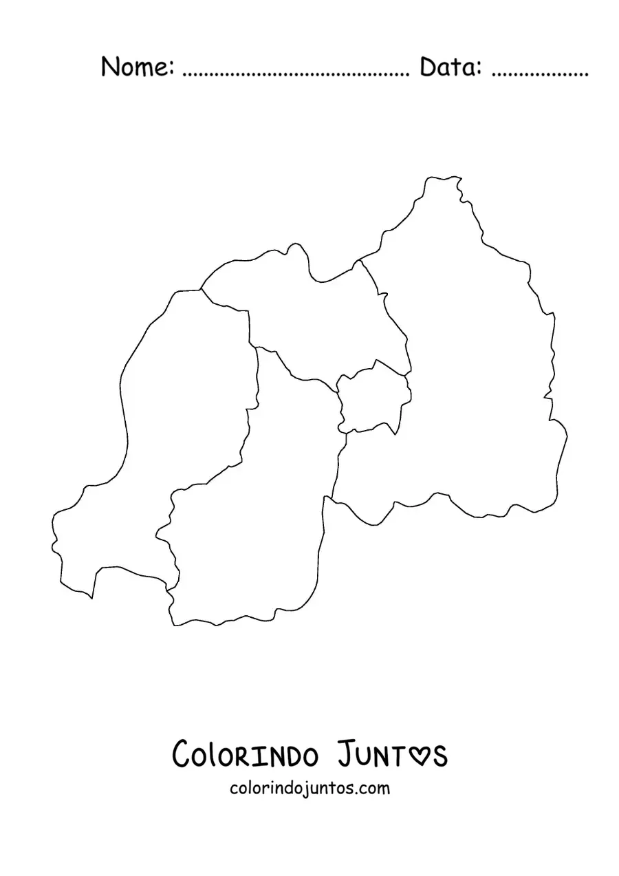 Desenho para colorir de mapa político de Ruanda