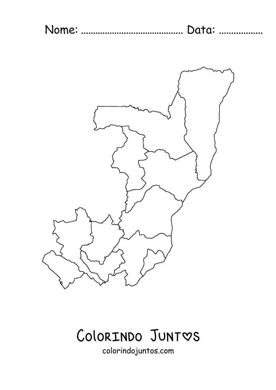 Desenho para colorir de mapa político do Congo