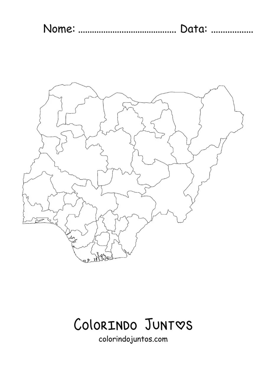 Desenho para colorir de mapa político da Nigéria