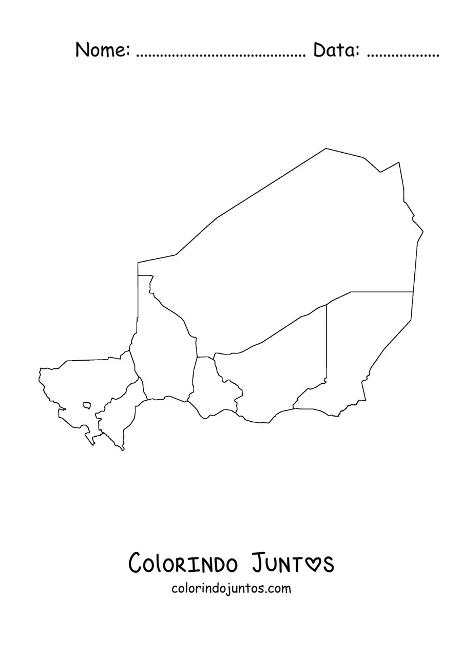 Desenho para colorir de mapa político do Níger