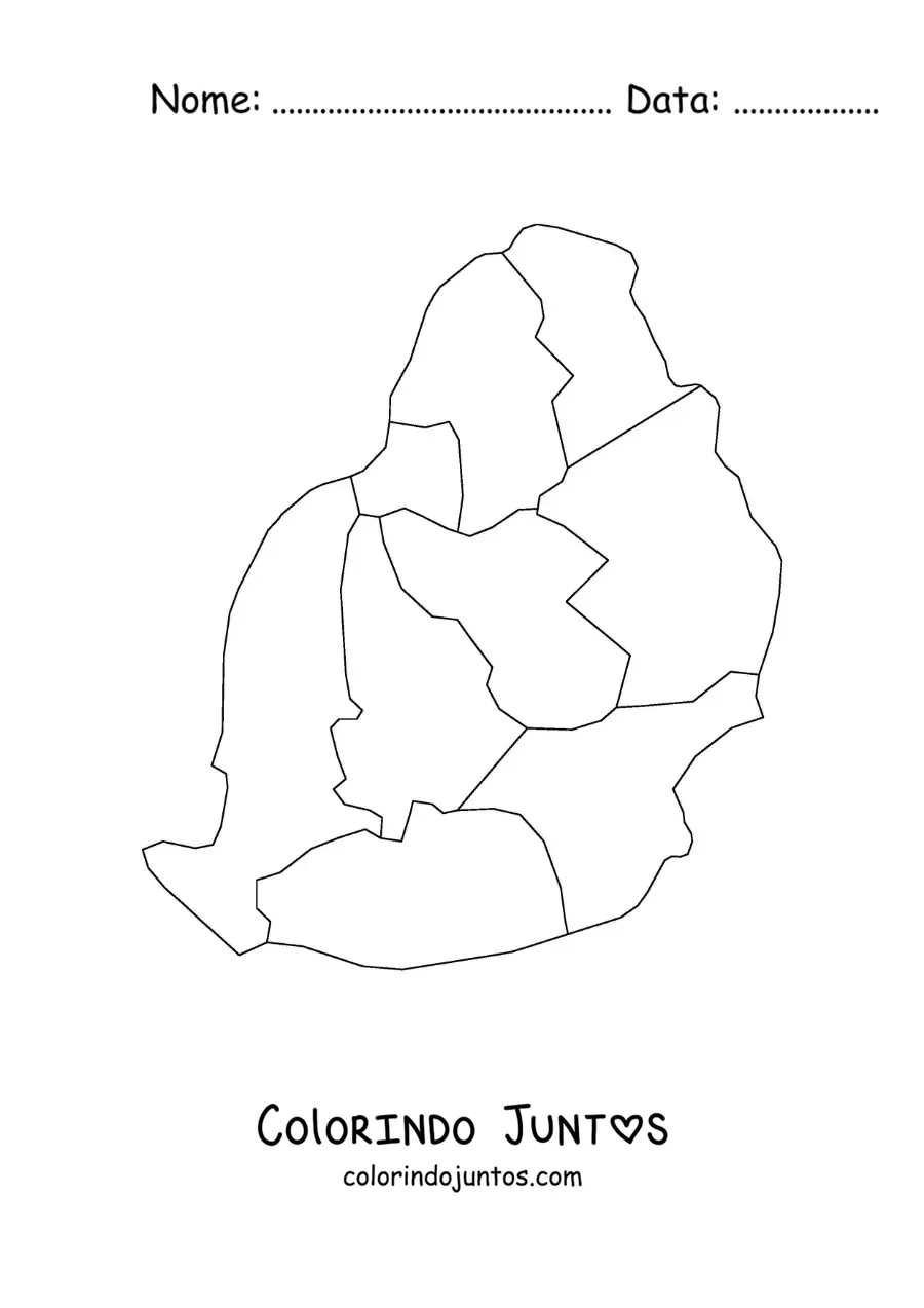 Desenho para colorir de mapa político de Maurício