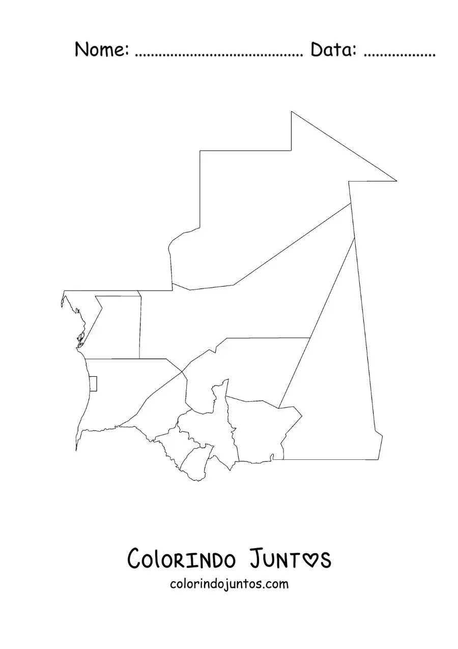 Desenho para colorir de mapa político da Mauritânia
