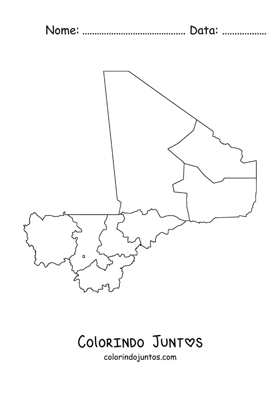 Desenho para colorir de mapa político do Mali