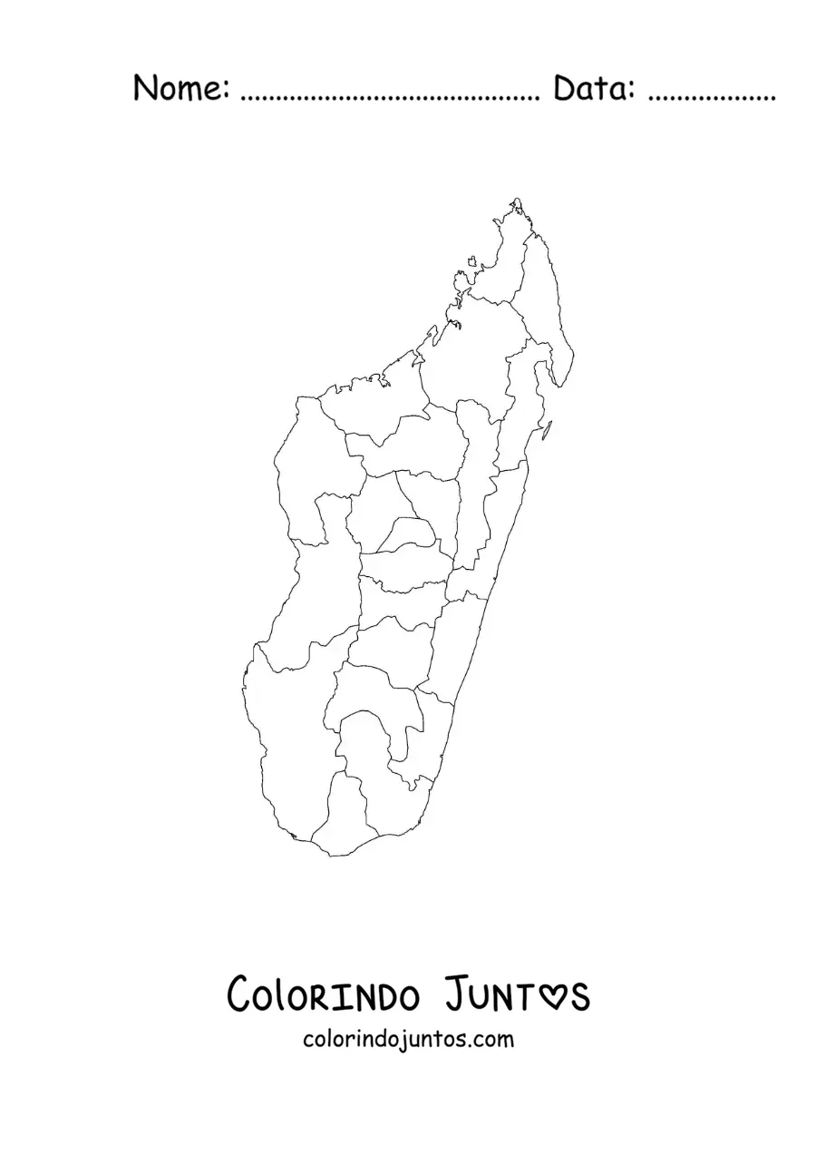 Desenho para colorir de mapa político de Madagascar
