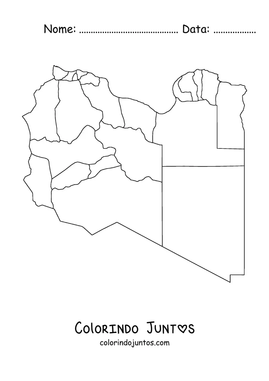 Desenho para colorir de mapa político da Líbia