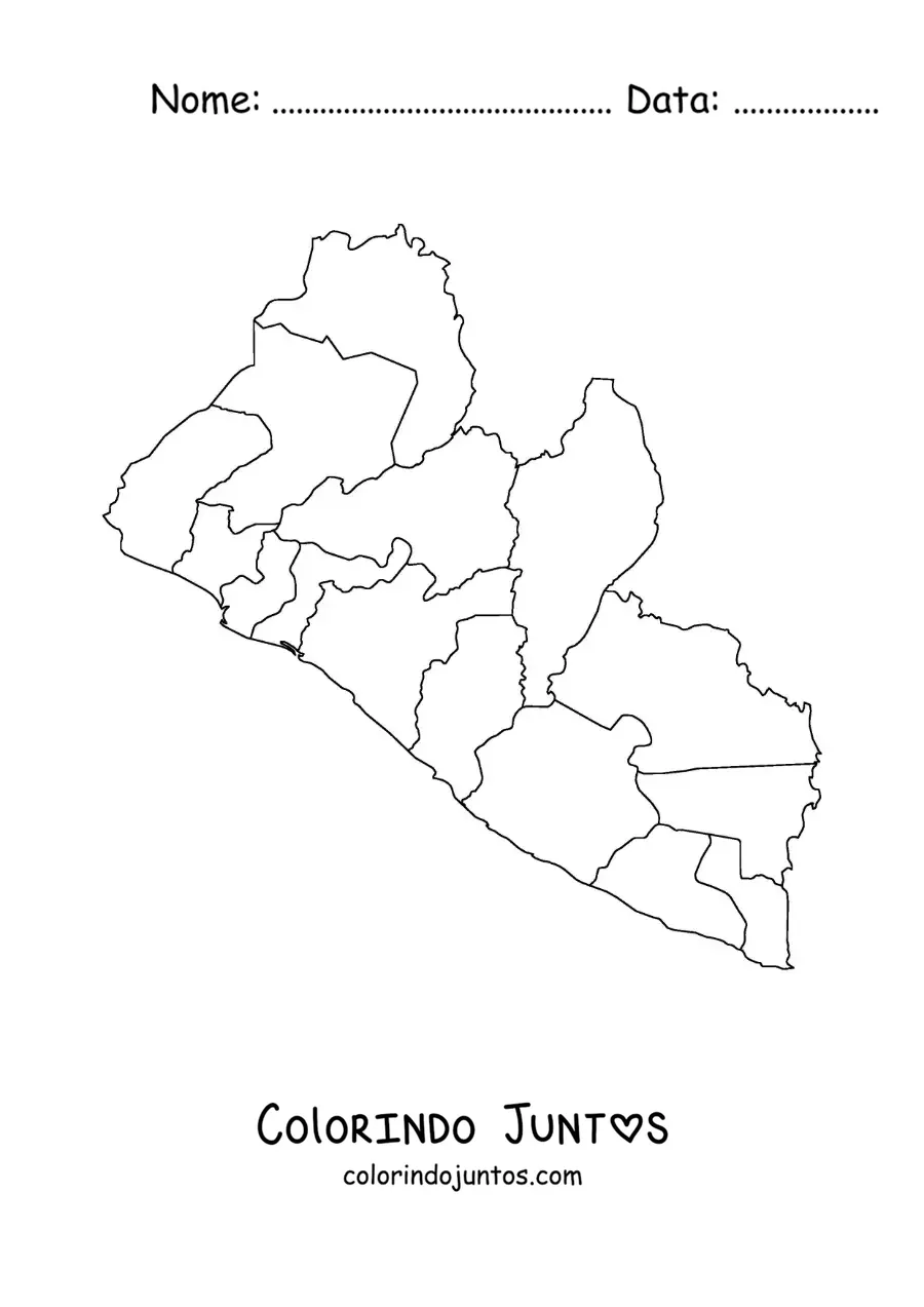 Desenho para colorir de mapa político da Libéria