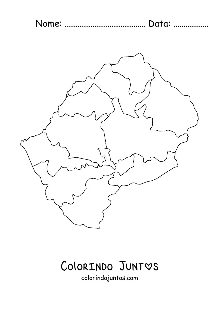 Desenho para colorir de mapa político do Lesoto