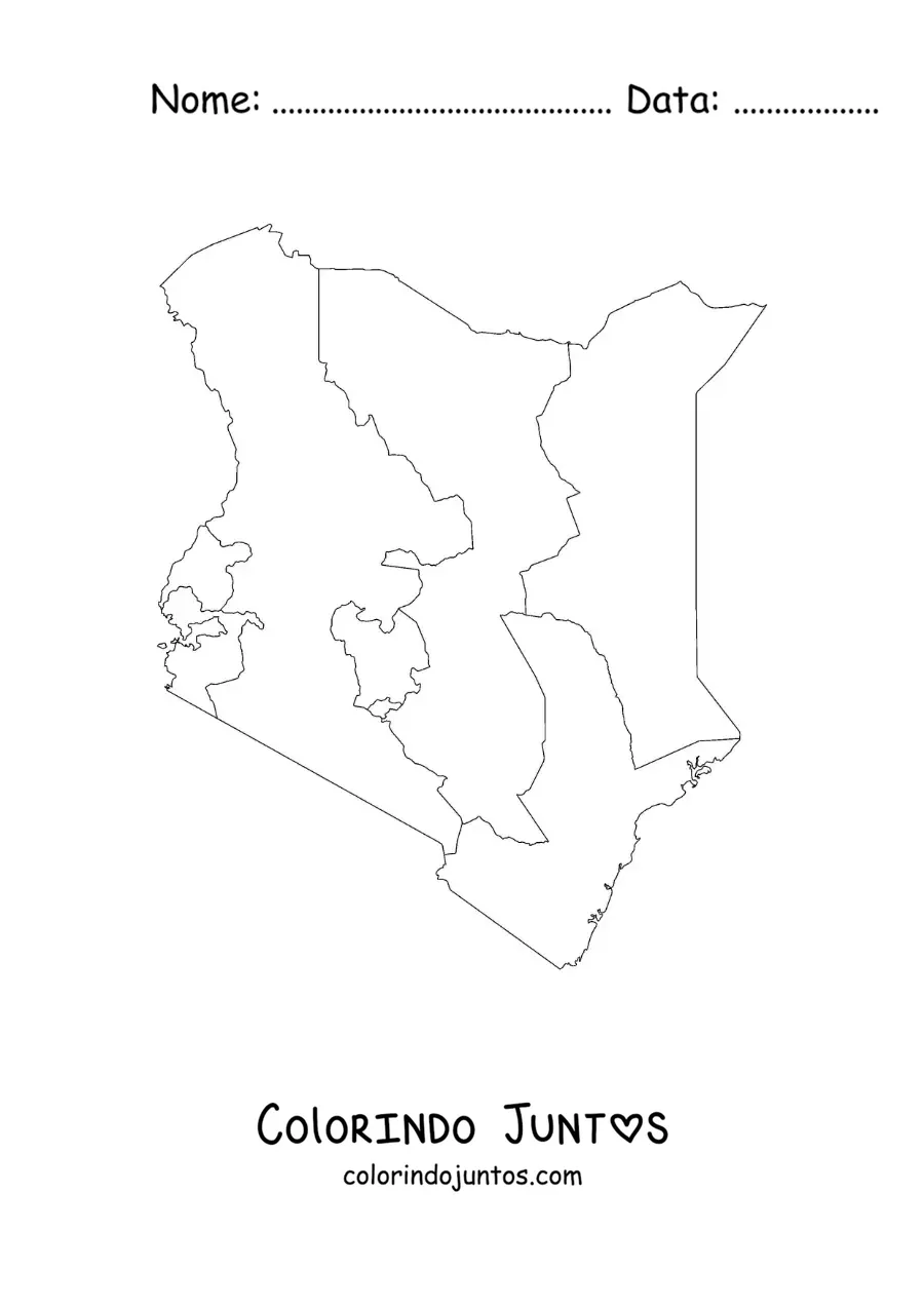 Desenho para colorir de mapa político do Quênia