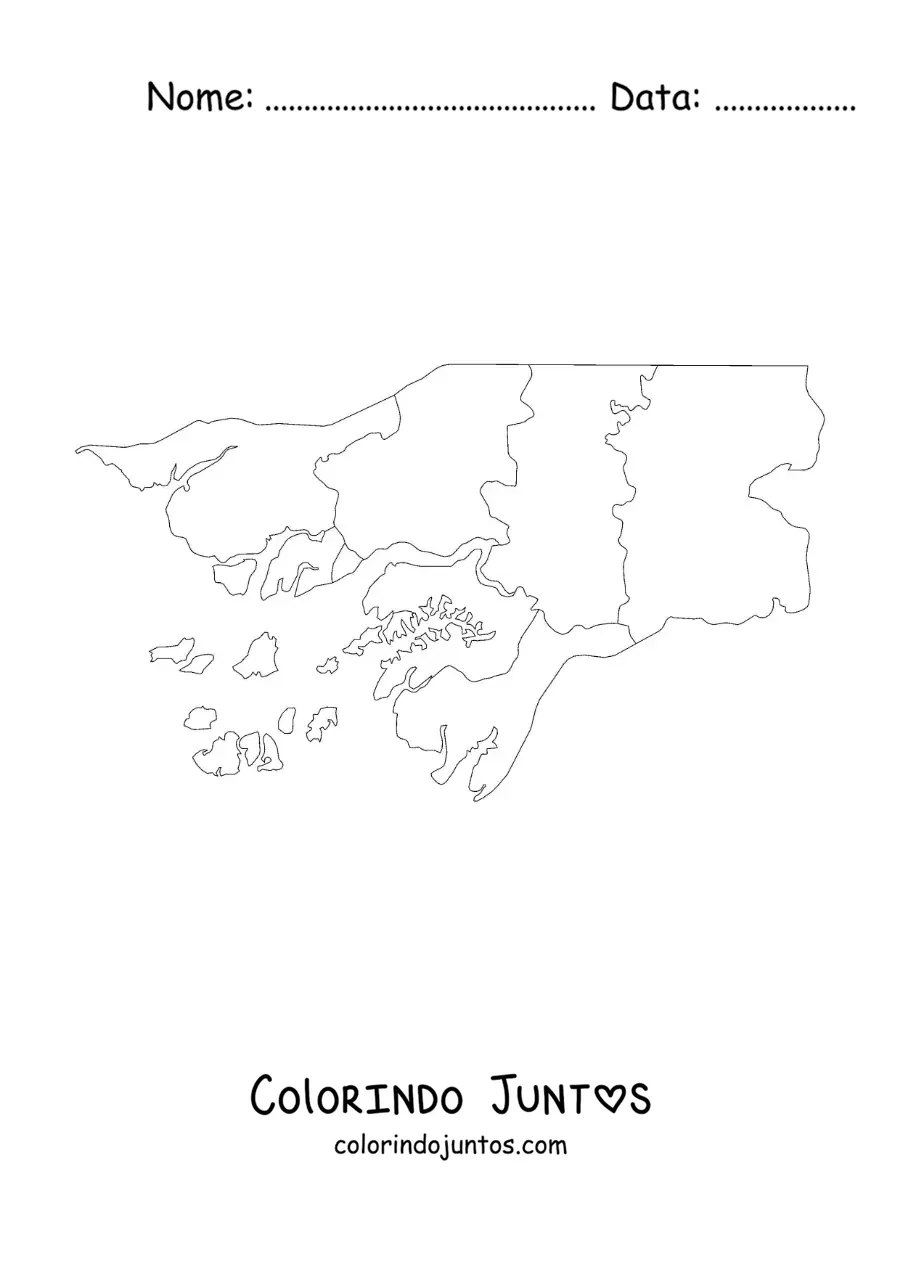 Desenho para colorir de mapa político da Guiné-Bissau