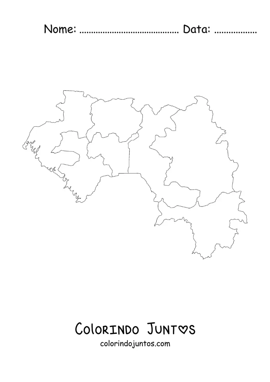 Desenho para colorir de mapa político da Guiné