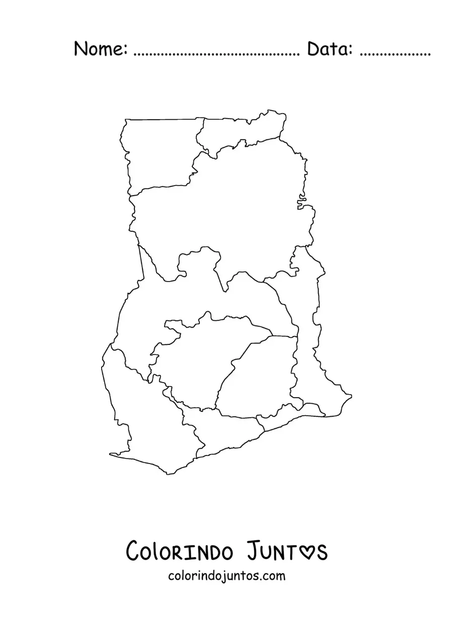Desenho para colorir de mapa político de Gana