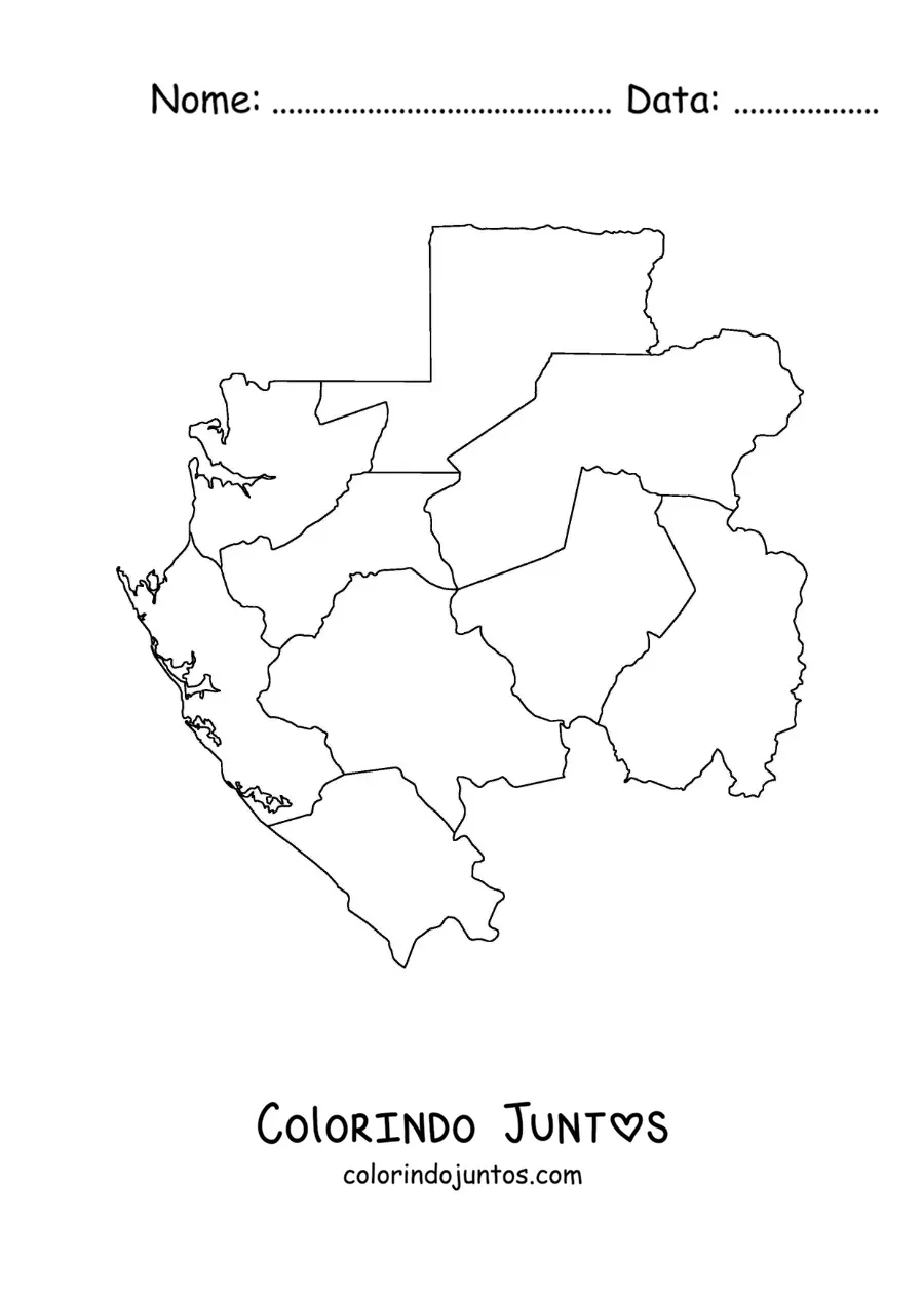 Desenho para colorir de mapa político do Gabão