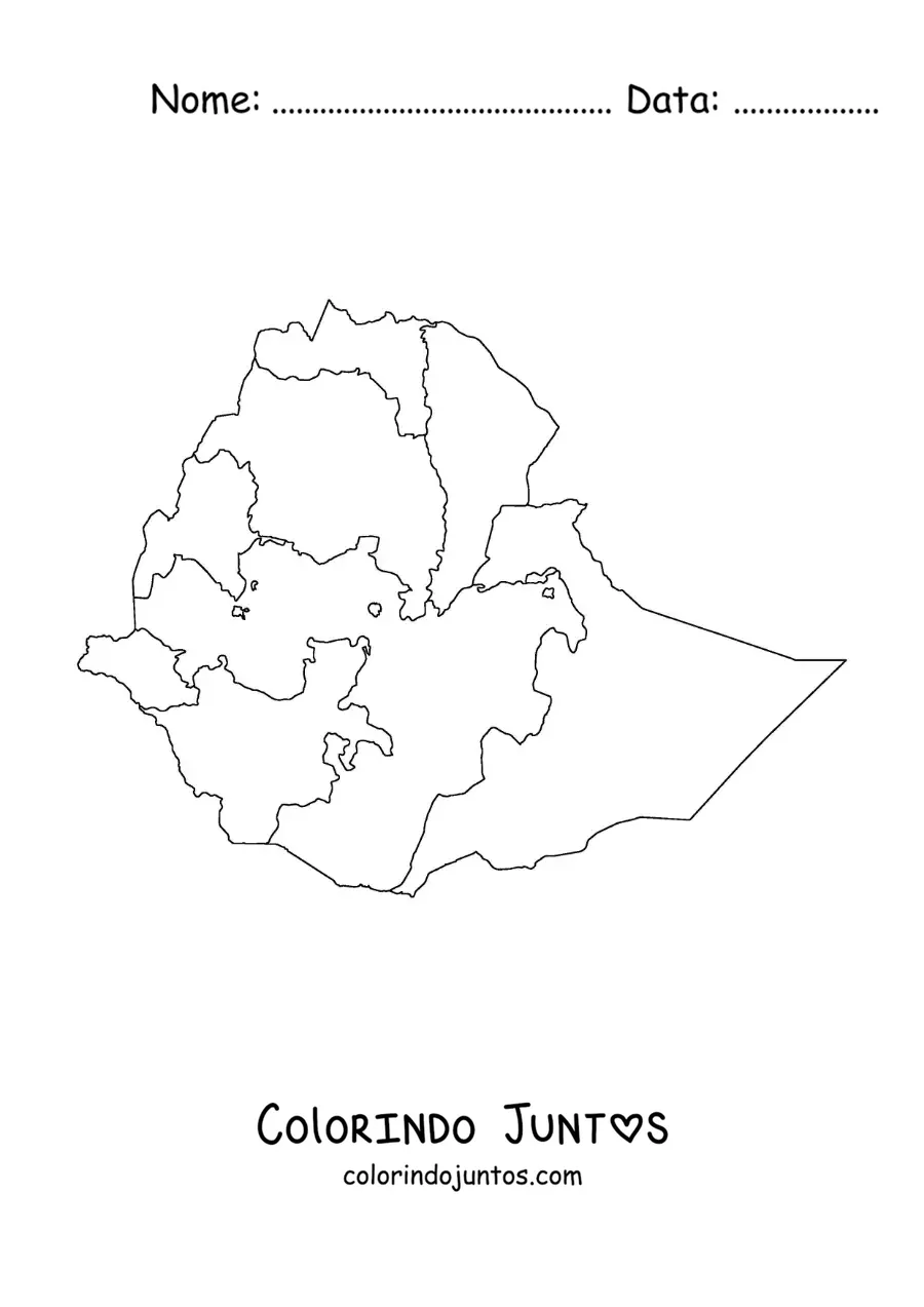 Desenho para colorir de mapa político da Etiópia