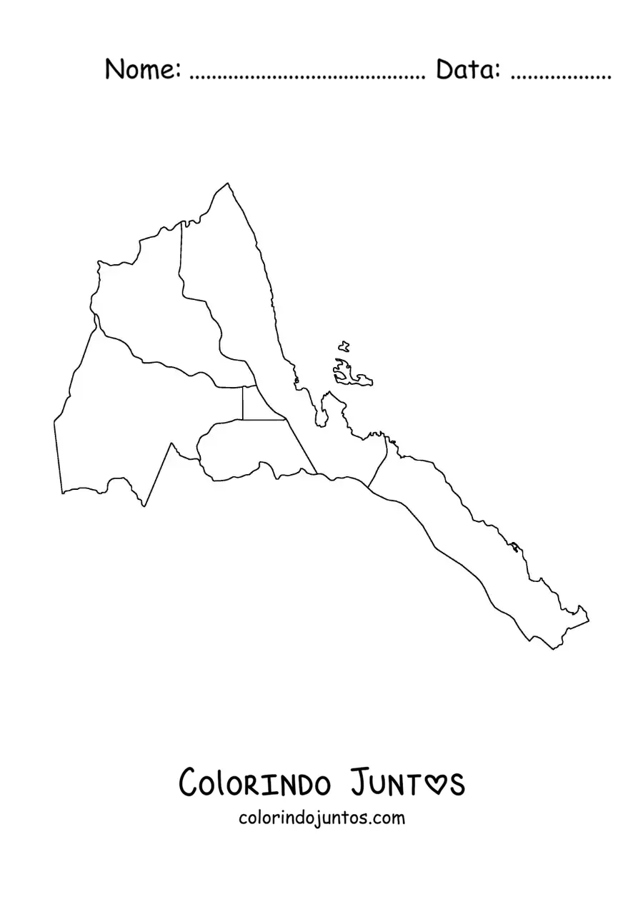 Desenho para colorir de mapa político da Eritreia