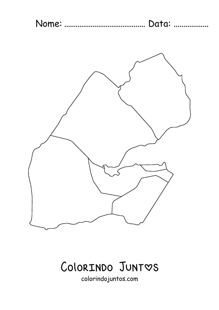 Desenho para colorir de mapa político do Djibuti