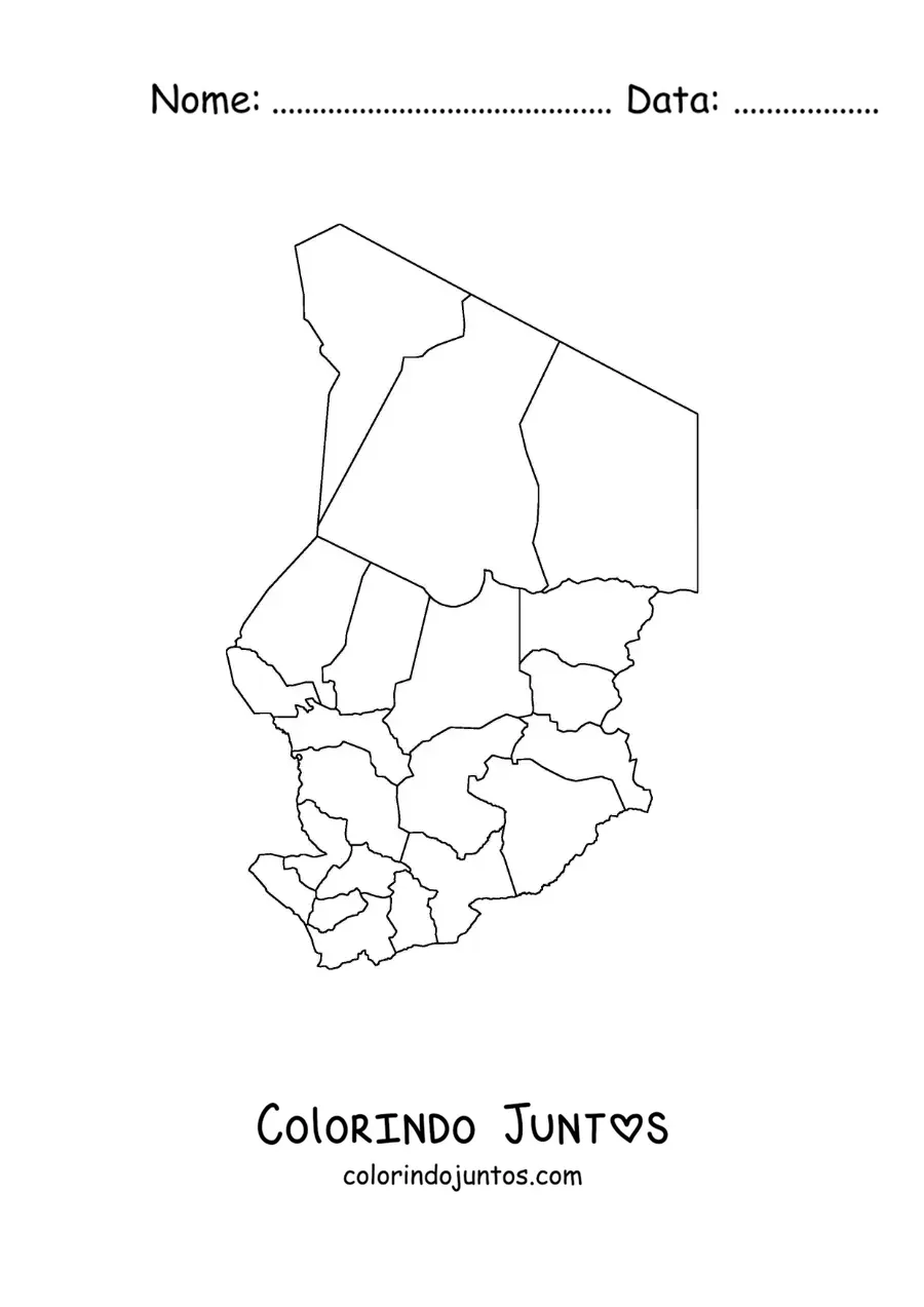 Desenho para colorir de mapa político do Chade