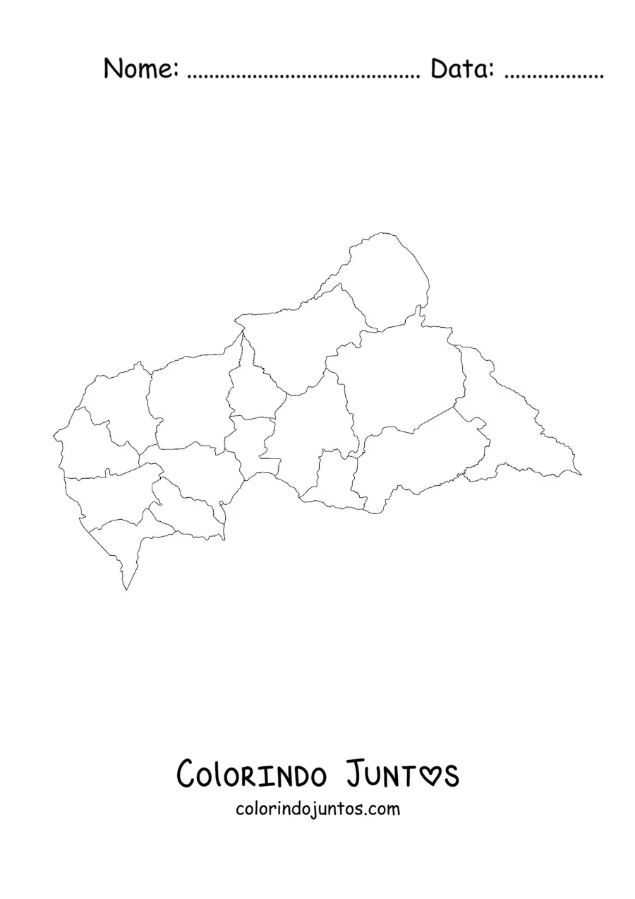 Desenho para colorir de mapa político da República Centro-Africana
