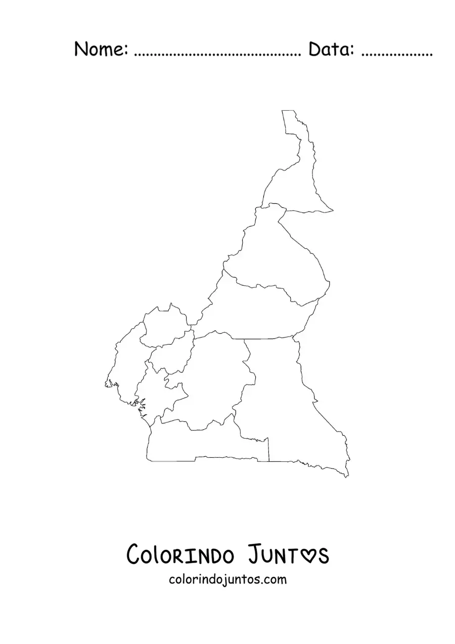 Desenho para colorir de mapa político de Camarões