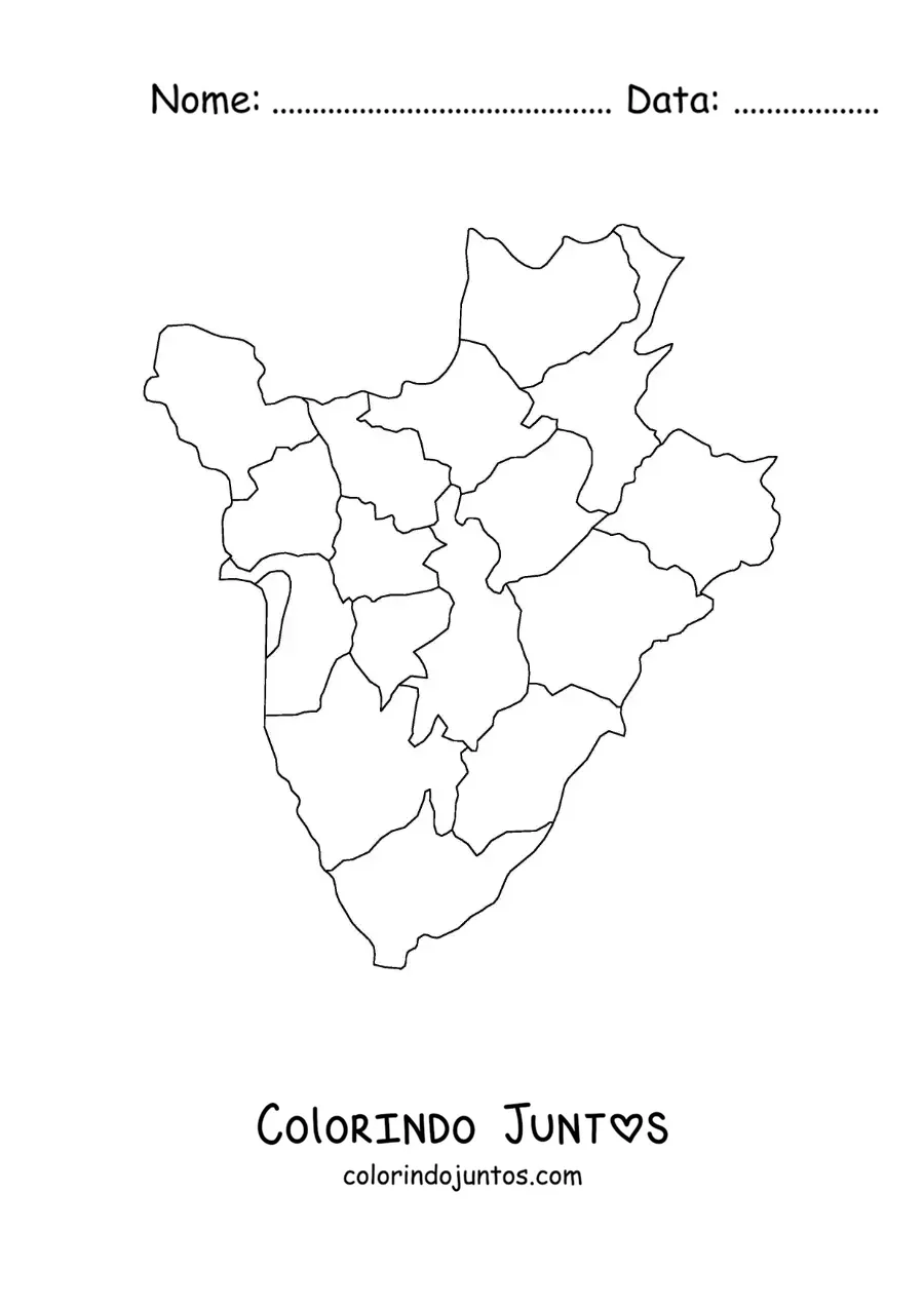 Desenho para colorir de mapa político do Burundi