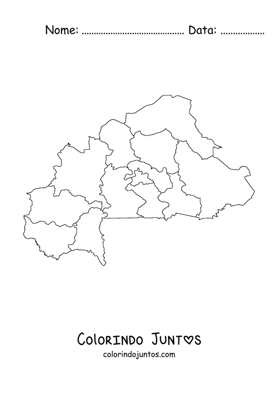 Desenho para colorir de mapa político de Burkina Faso