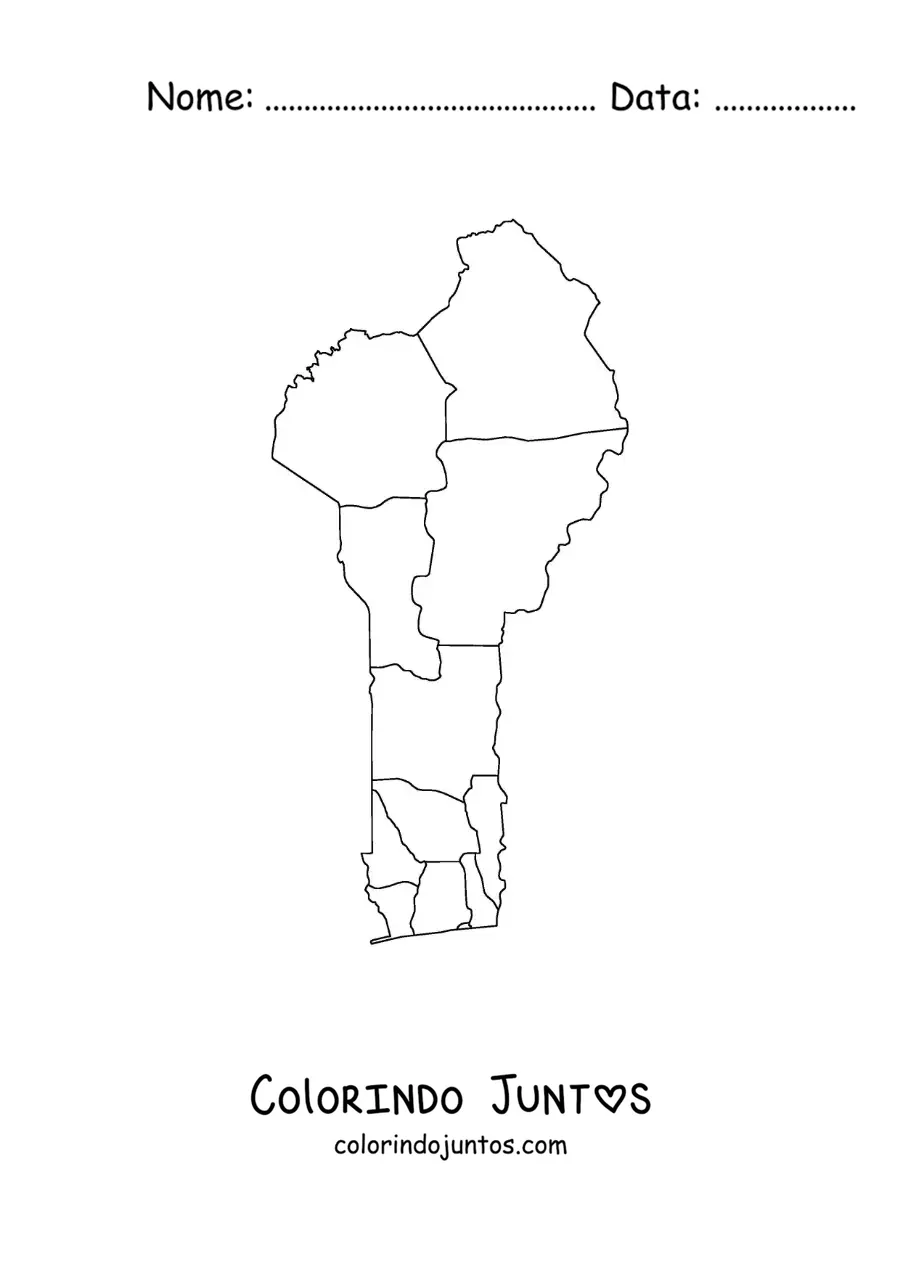 Desenho para colorir de mapa político do Benin