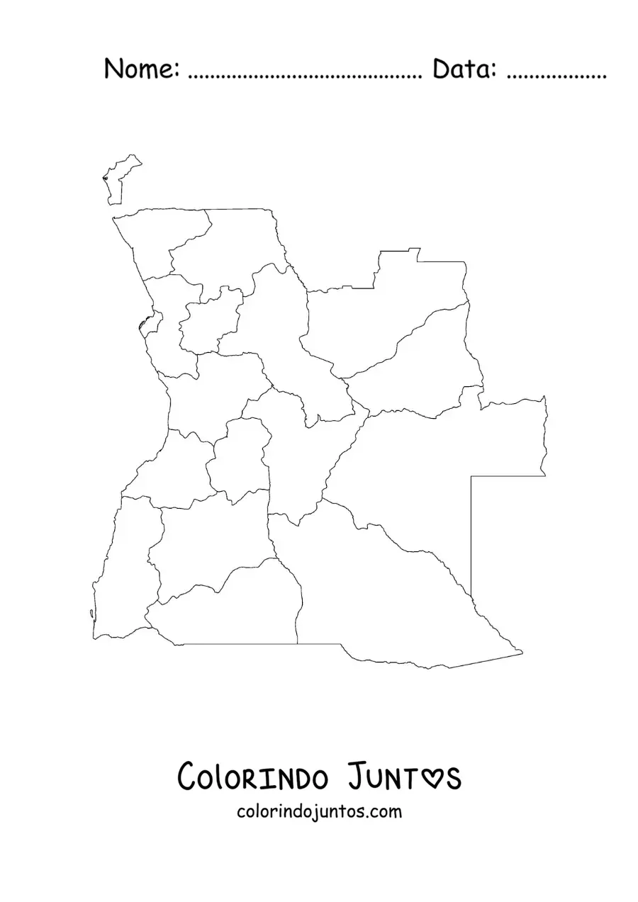 Desenho para colorir de mapa político de Angola