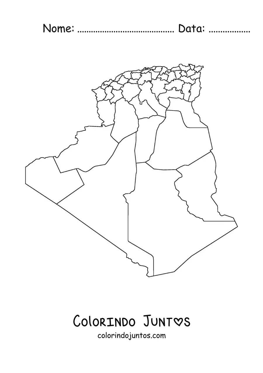 Desenho para colorir de mapa político da Argélia