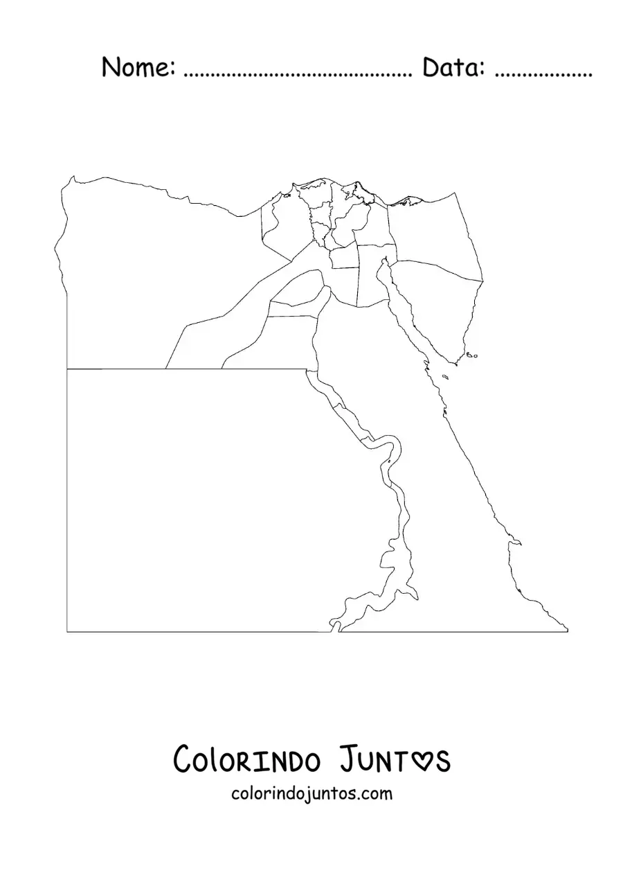 Desenho para colorir de mapa político do Egito